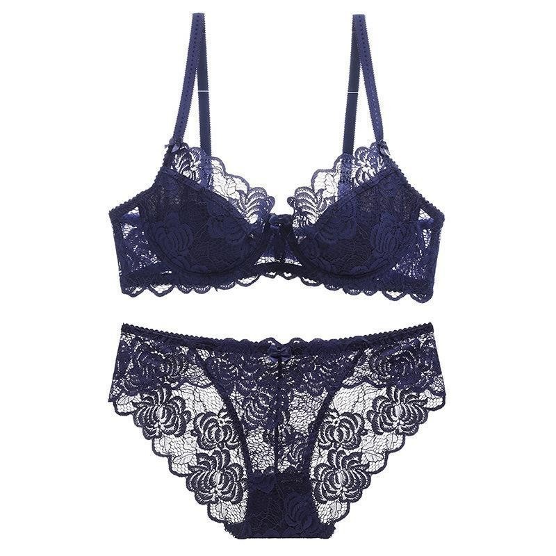 Cotton Bra Everyday - เซ็ตชุดชั้นในลูกไม้สุดเซ็กซี่สำหรับผู้หญิงชุดชั้นในลูกไม้ลายฉลุหวานเสื้อชุดชั้นในผ้าฝ้ายบางๆระบายอากาศได้ดีเยี่ยมในทุกวัน