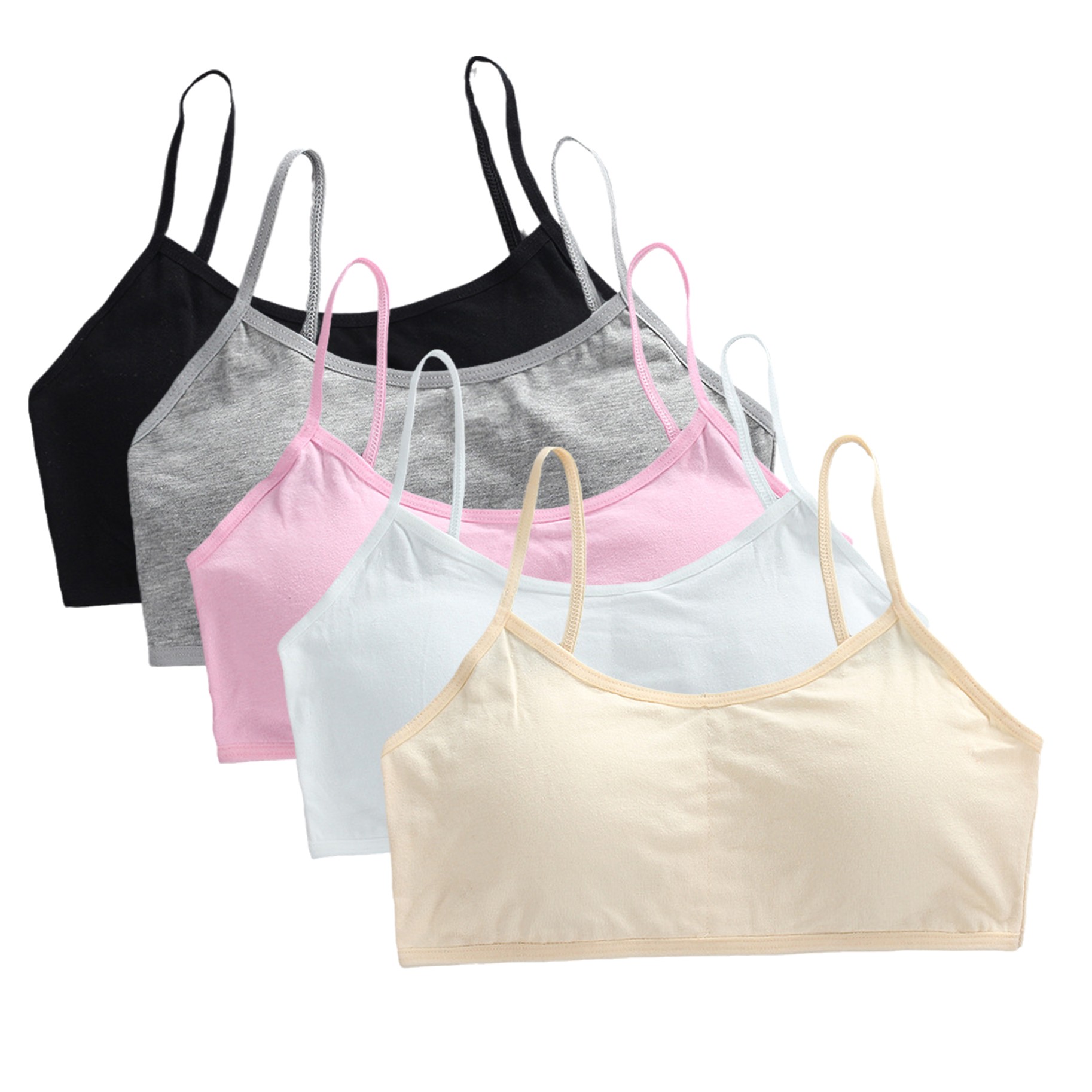 Cotton Bra Everyday - เสื้อชั้นในฝึกซ้อมสำหรับวัยรุ่นหญิง 5 ชิ้น ผ้าฝ้าย ระบายอากาศได้ดี ปรับระดับได้
