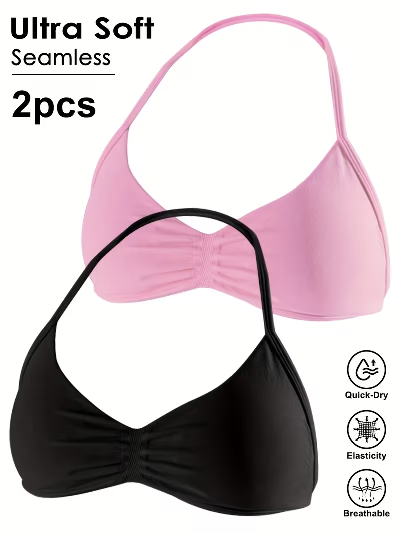T Shirt Bra Seamless - เสื้อครอปออกกำลังกายแบบไร้ตะเข็บ 2 ชิ้น เซ็กซี่ เปิดหลัง สำหรับผู้หญิง
